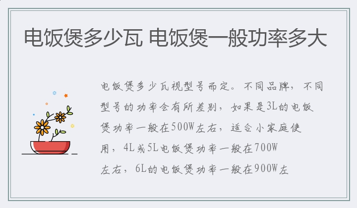 电饭煲多少瓦,电饭煲一般功率多大