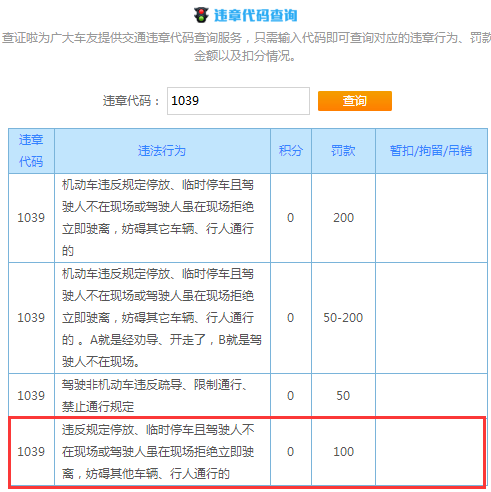 违章代码1039x罚款金额