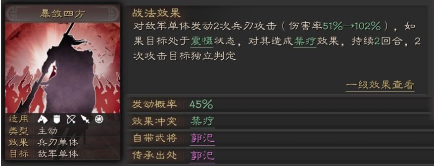 三国志战略版主动战法暴敛四方详解