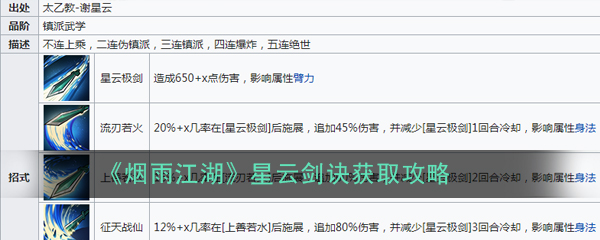 烟雨江湖星云剑诀怎么获得_星云剑诀获取攻略