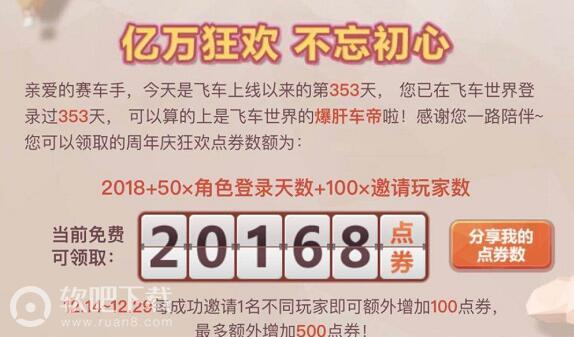 QQ飞车手游周年庆点券免费领取_活动地址链接（图文）